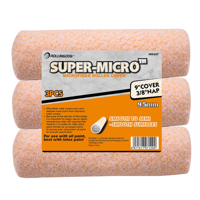Super-Micro 9" Microfibre Roller Cover 3pk